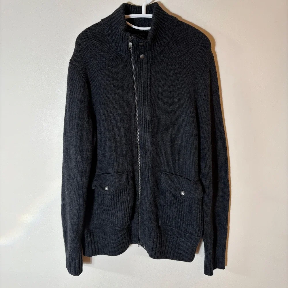 Banana Republic‎ Dark Gray Full Zip Merino Wool Blend Sweater Jacket Size Large